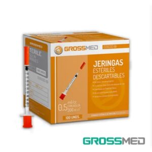 JERINGAS ESTÉRILES DESCARTABLES  0,5 CC MARCA GROSSMED POR 100 UNIDADES