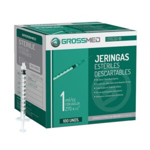 JERINGAS ESTÉRILES DESCARTABLES 1 CC MARCA GROSSMED POR 100 UNIDADES